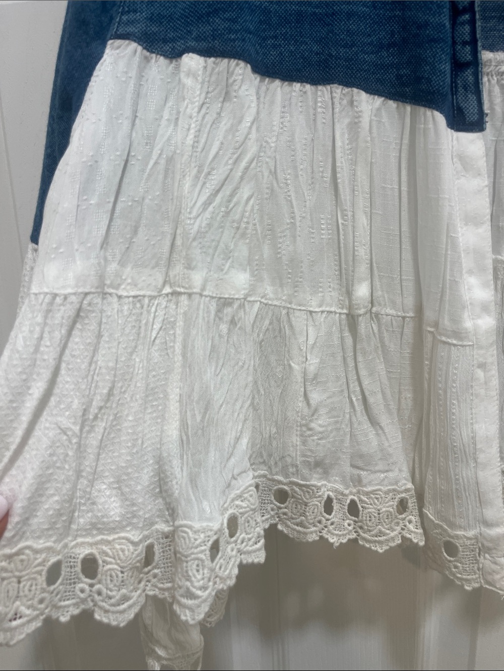 Whitley Croft Denim & Lace Open Jacket - Blue and White - Picture 4 of 4